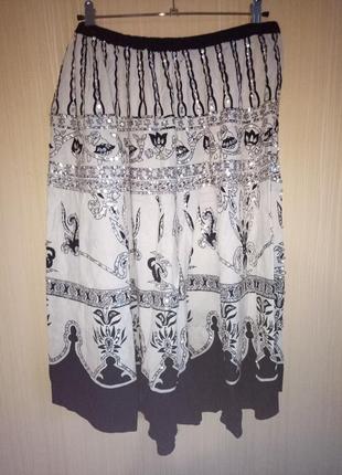 Коттоновая длинная юбка в пайетках 50 размера