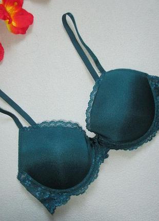 Шикарный изумрудный бюстгальтер пуш ап с гипюровой вставкой h&m