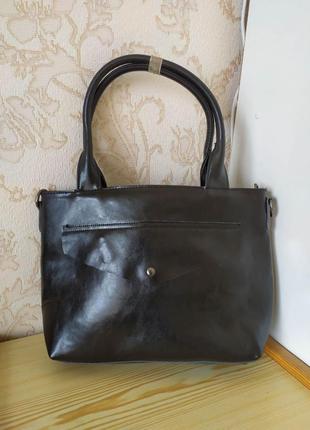 Кожаная женская сумка черная деловая из натуральной кожи модель  202 ручки на плечо.