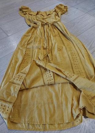 Крутое летнее платье из прошвы от zara  горчичного цвета 44-464 фото