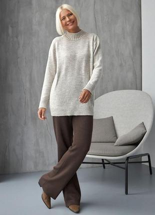 Удлиненный свитер туника цвета слоновая кость. модель 2410 trikobakh