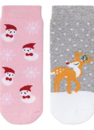 Новогодние носки lupilu 23-26 2-4 года lycra махровые теплые носочки махра с протектором олень снеговик4 фото