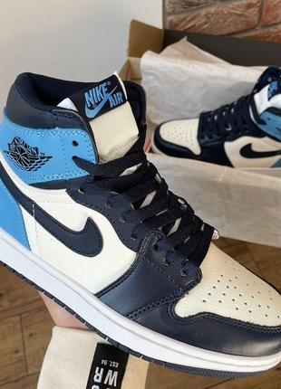 Женские высокие кожаные кроссовки nike air jordan 1 retro blue#найк