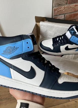 Женские высокие кожаные кроссовки nike air jordan 1 retro blue#найк