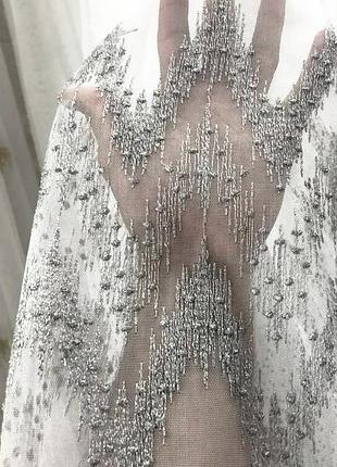 Тюль бамбук вишивка сіра айворі