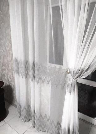 Тюль бамбук вишивка сіра айворі2 фото
