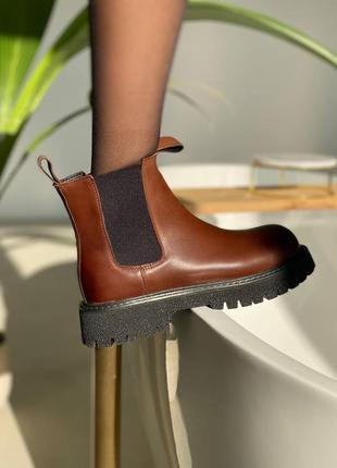 Жіночі ботінки  bottega heeled brown утеплитель флис женские ботинки вената ботега