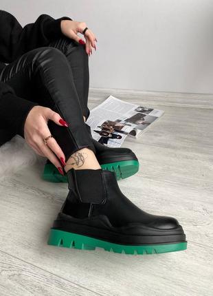 Жіночі ботінки bottega veneta mini black утеплитель байка женские ботинки вената ботега7 фото