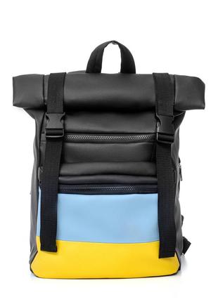 Рюкзак ролл sambag rolltop чорний з прапором україни