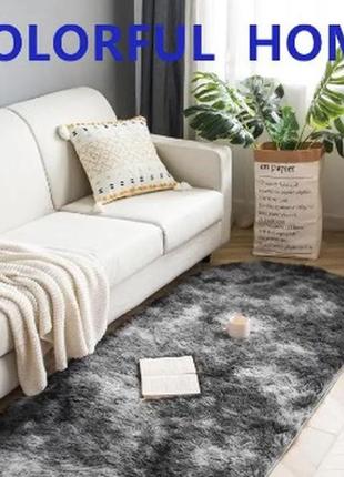 Овальний килим пухнастий 90х200 см  сірий беж коричневий