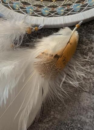 Большой белый ловец снов с пером совы. ловець снів3 фото