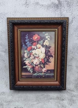 Картина в рамі 26.5×21.5 квіти у вазі