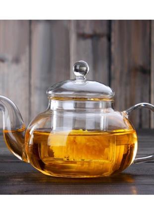 Чайник заварювальний зі скляним ситом та кришкою elite lux 800мл (488)