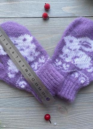 Рукавички дитячі зимові шерстяні в‘язані теплі новорічні для дівчинки на 2-5 роки «зайчик фіолетовий», 12 см3 фото