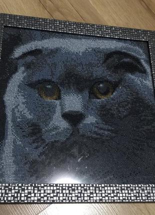 Картина вишита бісером весловухий кіт
