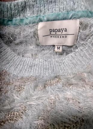 Пухнастий м"ятний светр джемпер з леопардовим принтом5 фото