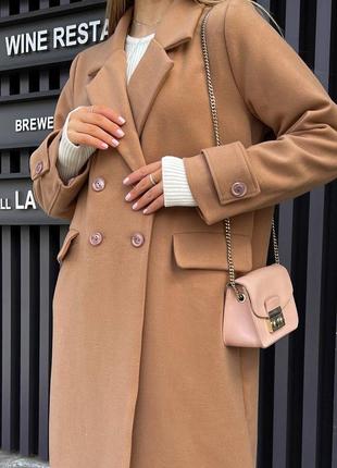 Пальто женское кашемировое удлиненное теплое бежевое пальто