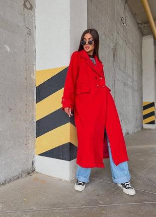 Пальто женское красное удлиненное свободное кашемровое пальто