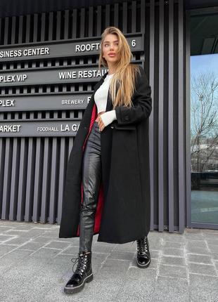 Пальто женское черное кашемировое удлиненное пальто