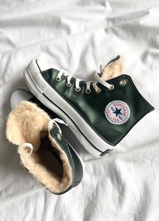 Жіночі кеди  converse green fur мех женские кеды конверсы