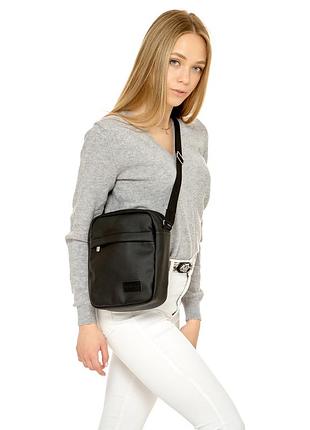 Чоловіча сумка через плече мессенджер з екошкіри sambag makros чорна