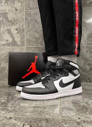 Кроссовки nike air jordan 1 black / gray (кожа)