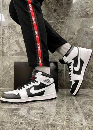 Кроссовки nike air jordan 1 white / black (кожа)7 фото