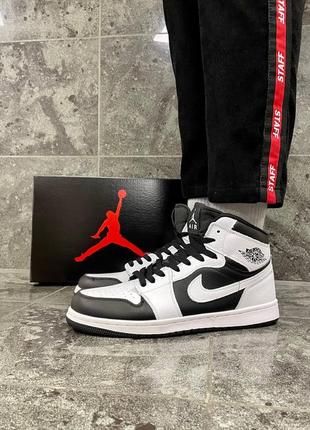 Кроссовки nike air jordan 1 white / black (кожа)3 фото