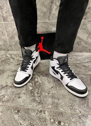 Кроссовки nike air jordan 1 white / black (кожа)8 фото