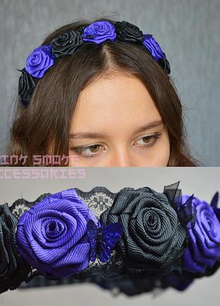 Ободок с репсовыми розочками.