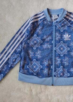 Детская спортивная куртка олимпийка ветровка теплая утепленная голубая белыми полосками adidas адида2 фото