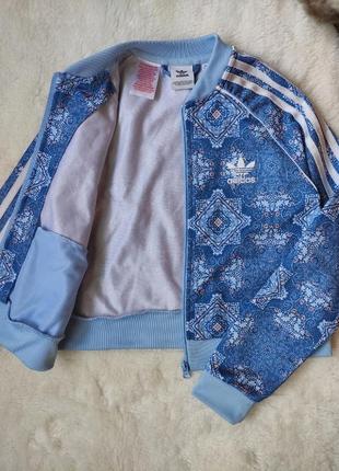 Детская спортивная куртка олимпийка ветровка теплая утепленная голубая белыми полосками adidas адида5 фото