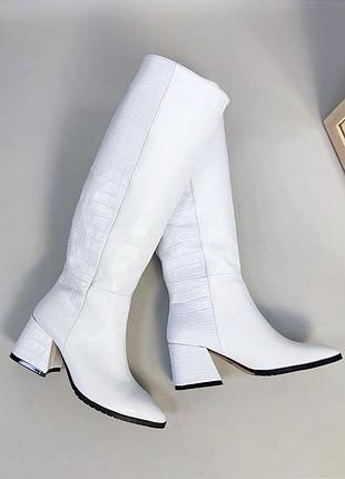 Білосніжні чоботи vikka 🧙 натуральна шкіра+ крокодил зима осінь