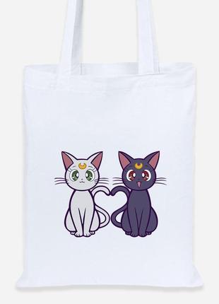 Эко сумка шопер lite луна кошки сейлор мун (anime sailor moon cats) (92102-2849) белая2 фото