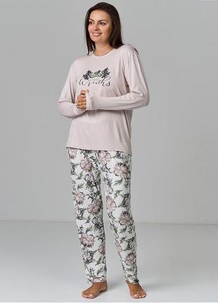 Бежева піжама з штанами в квітковий принт 11636
