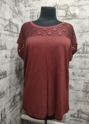 Коричнева, кирпична   блуза з гарими кружевними рукавами