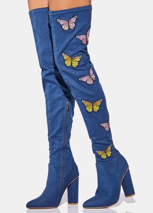 Ботфорти денім джинс високі чоботи вище колін метелики демі koi footwear