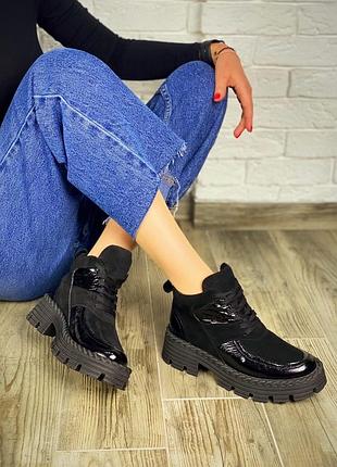 🔥 шикарные кожаные ботинки лак замша зима деми
