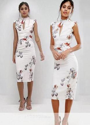 Распродажа! платье hope & ivy миди asos с принтом и кружевной вставкой