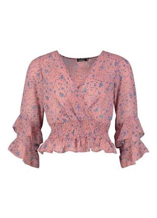 Ніжна пудрова блуза з квітковим принтом3 фото