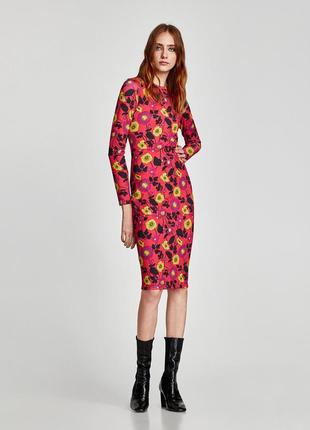 Zara длинное облегающее платье цветочный принт португалия /6021/