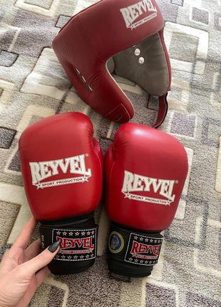 Боксерские перчатки "reyvel" 10 oz (унций) и шлем для бокса