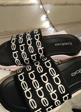 Шлёпанцы bebe сша 36 размер шлепки обувь женские черные с белым9 фото