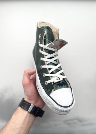 Жіночі кеди converse green fur мех женские кеды конверсы2 фото