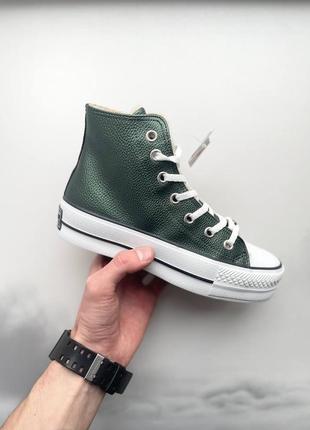 Жіночі кеди converse green fur мех женские кеды конверсы