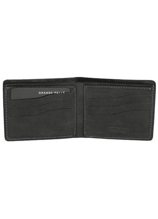 Чоловічий шкіряний гаманець grande pelle чорного кольору, портмоне з відділеннями для пластикових карток, матове2 фото