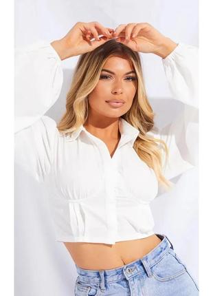 Блуза жіноча біла скорочена prettylittlething (38)