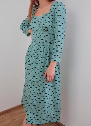 Фисташковое женское платье миди5 фото