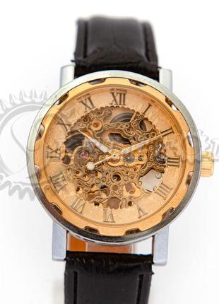 Часы мужские механические skeleton ornament gold2 фото