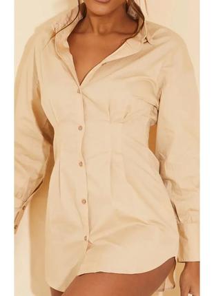 Плаття-сорочка на ґудзиках беж prettylittlething (42)